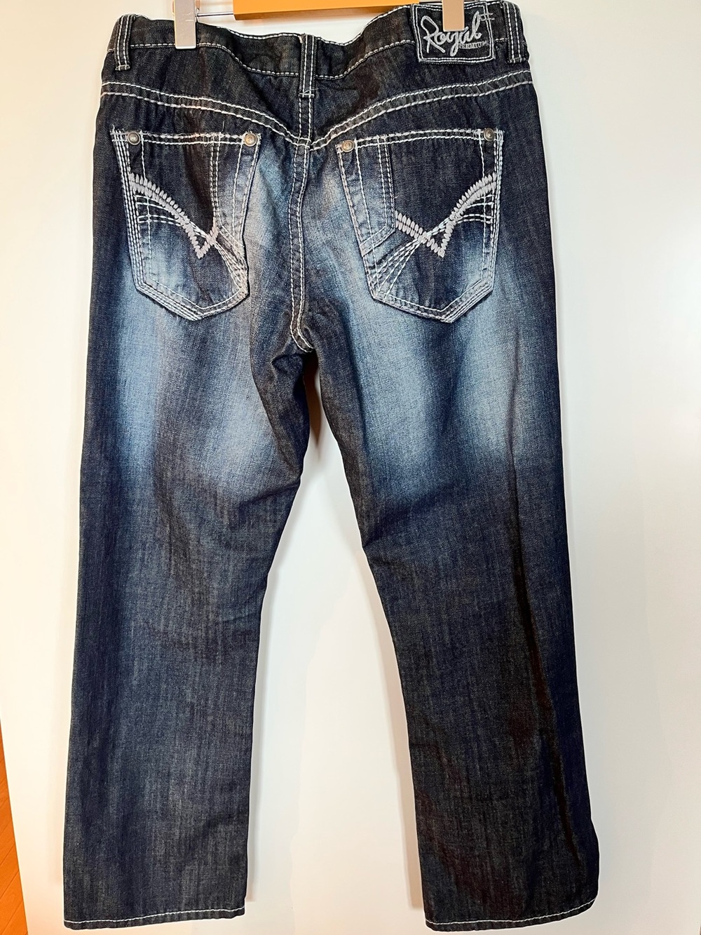 Royal Premium Men’s 34x30 Dark Wash Bootcut Jeans – Contrast Stitch - Picture 3 of 7